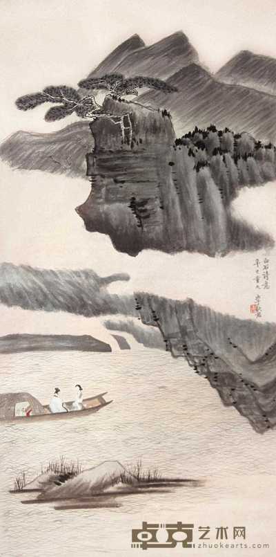 李秋君 游湖图 立轴 46×93cm